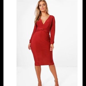 Slinky knot blaison sleeve midi dress